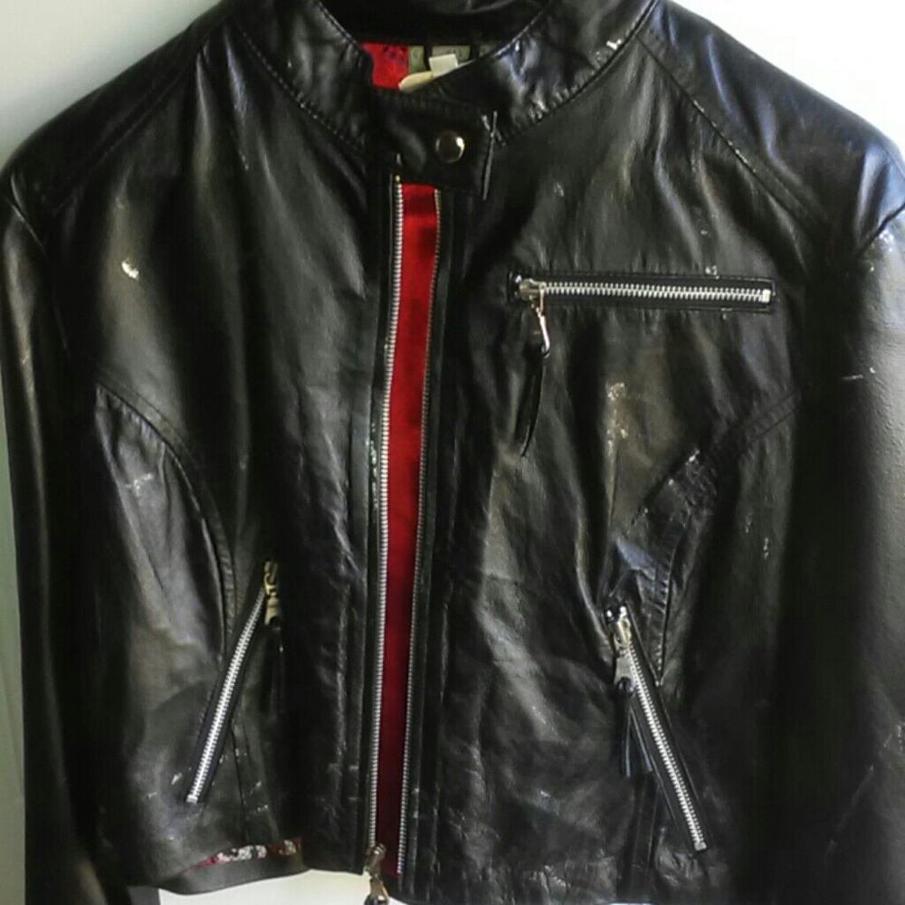 Leather short biker jacket